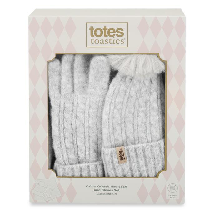 totes toasties® Ladies Knitted Hat Scarf & Glove Gift Set Grey Extra Image 7